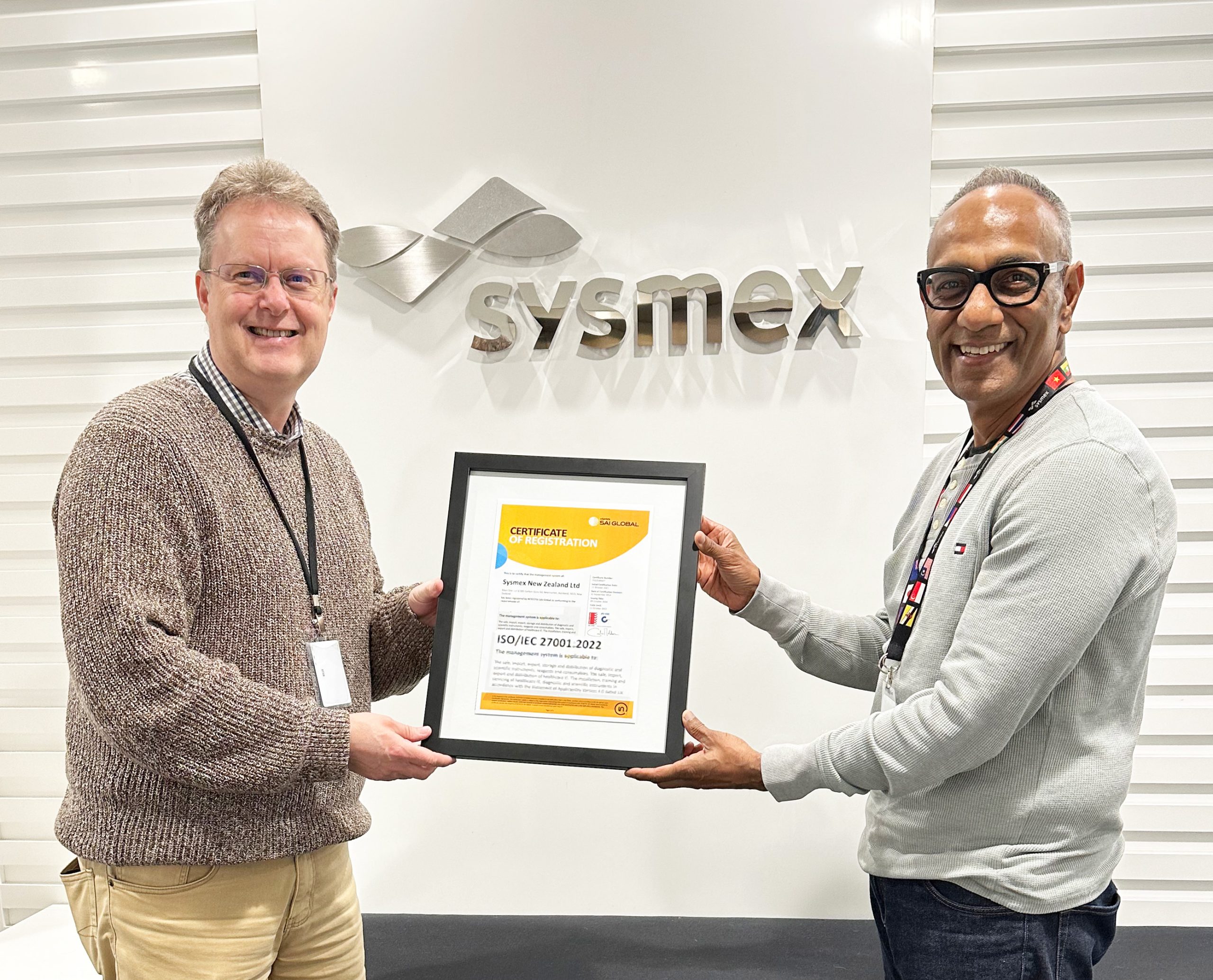 Paul Ingram, Sysmex New Zealand Quality, Regulatory & Information Security Manager and Arjit Bhana, Sysmex New Zealand CEO